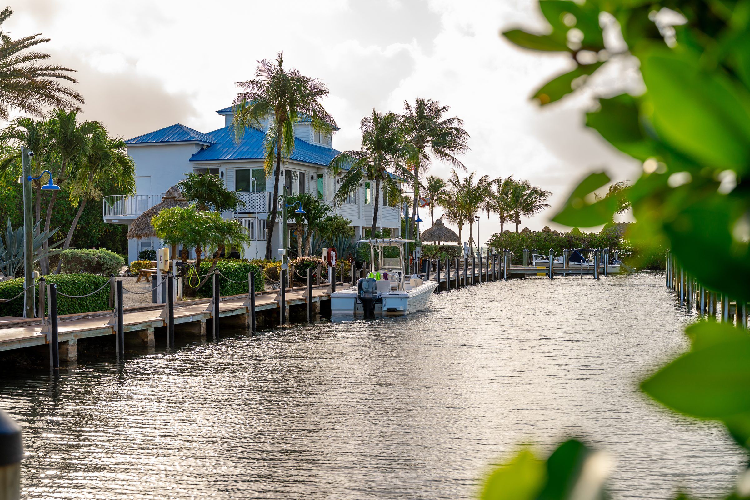 Waterfront houses and docks along a canal